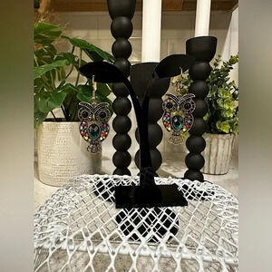 Antique Bronze Owl Gem Earrings